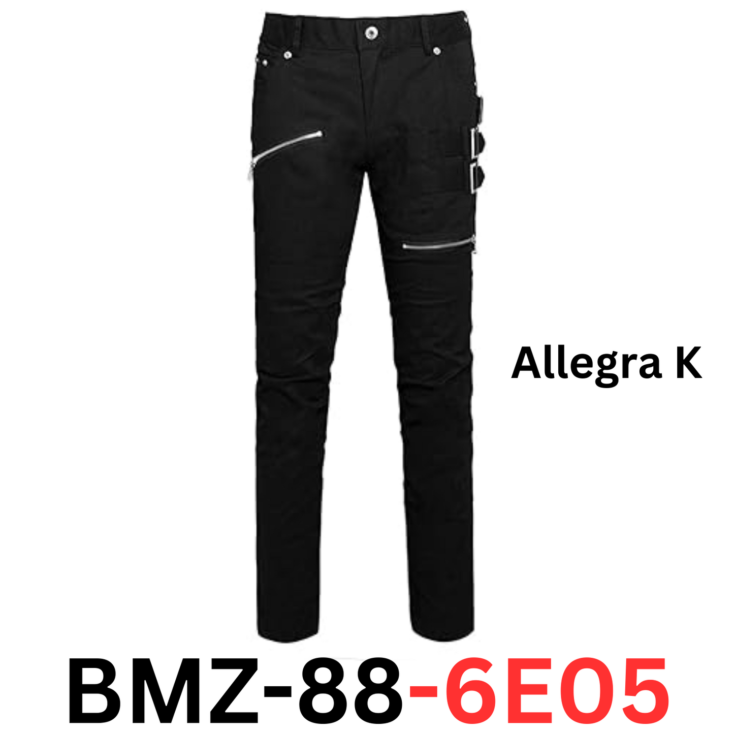 Allegra K Men's Casual Slim Fit Punk Gothic Pockets Patch Buckle Zipper Pants 32
