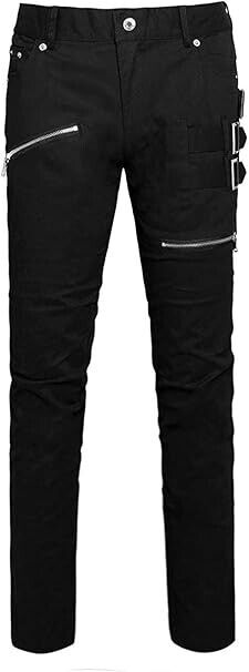 Allegra K Men's Casual Slim Fit Punk Gothic Pockets Patch Buckle Zipper Pants 32