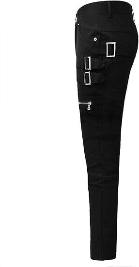Allegra K Men's Casual Slim Fit Punk Gothic Pockets Patch Buckle Zipper Pants 32