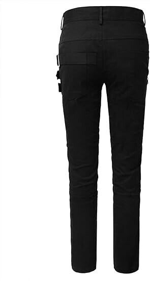 Allegra K Men's Casual Slim Fit Punk Gothic Pockets Patch Buckle Zipper Pants 32