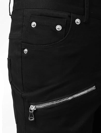 Allegra K Men's Casual Slim Fit Punk Gothic Pockets Patch Buckle Zipper Pants 32