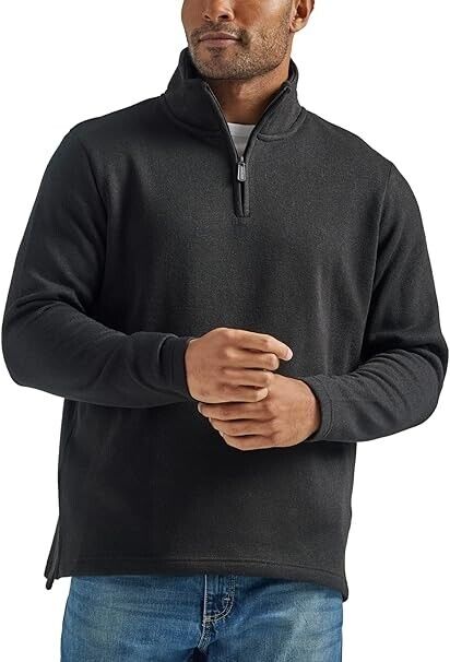 Wrangler Authentics Men's Long Sleeve Fleece Quarter- Zip, Caviar, XX-Large