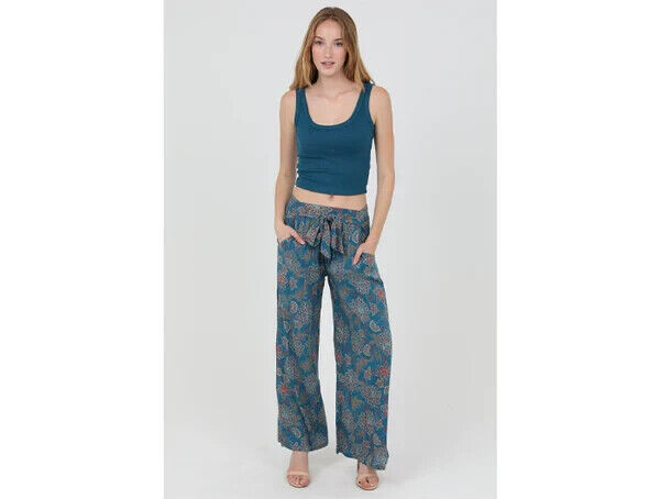 Angie Women's Wide Leg Tie Pant, Lagoon, Size Small