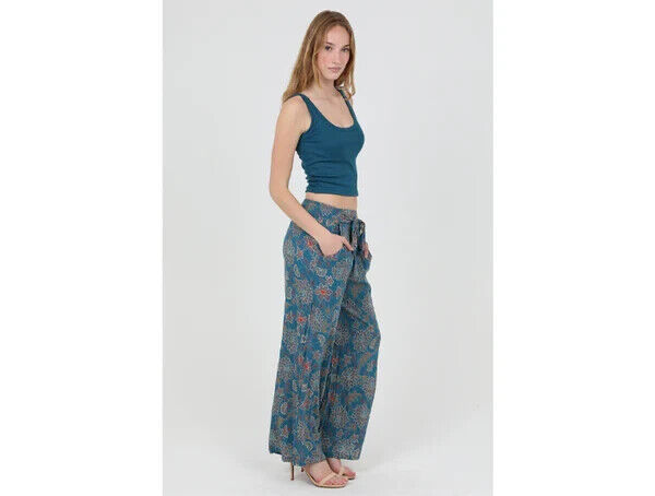 Angie Women's Wide Leg Tie Pant, Lagoon, Size Small