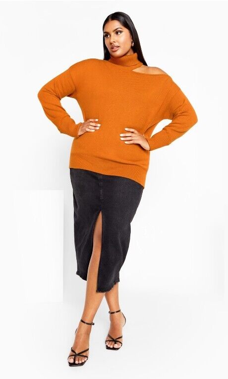 City Chic Cold Shoulder Sweater - Honey Ginger, X-Small (XS)