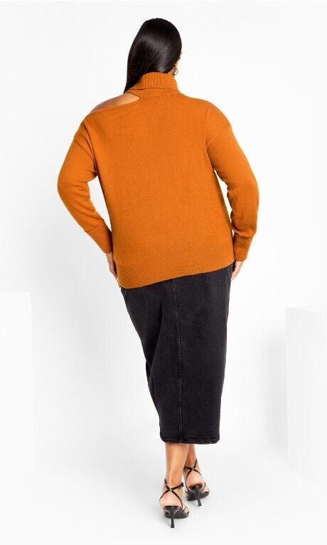 City Chic Cold Shoulder Sweater - Honey Ginger, X-Small (XS)