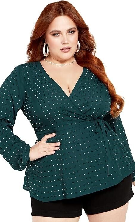 City Chic Women Apparel Women's City Chic Plus Size Top Bling Flirt, Emerald, XL