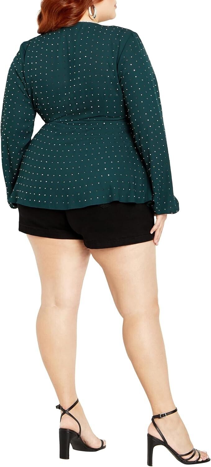City Chic Women Apparel Women's City Chic Plus Size Top Bling Flirt, Emerald, XL