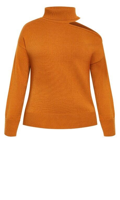 City Chic Cold Shoulder Sweater - Honey Ginger, X-Small (XS)
