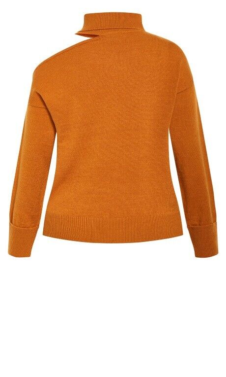 City Chic Cold Shoulder Sweater - Honey Ginger, X-Small (XS)