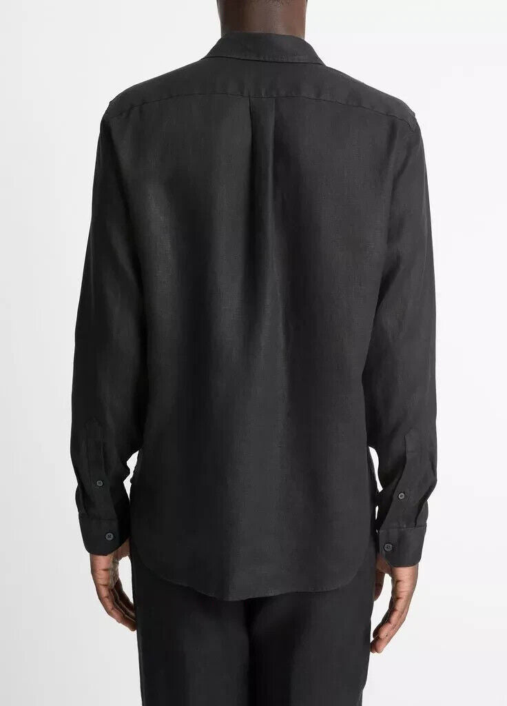 Vince Men's Linen Long-Sleeve Shirt, Pumice Rock, Medium