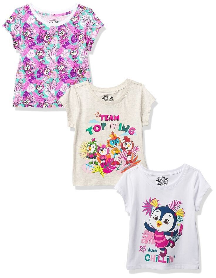 Top Wing Girls' Toddler Short Sleeve T-Shirt Bundle 3 Pack Tees multi 2T