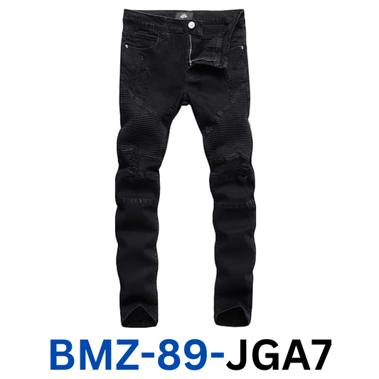 ZLZ Black Ripped Biker Jeans for Men Slim Fit,Designer Jeans, Size 40