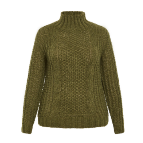 City Chic Fallon Women Sweater Full length sleeves High neck Olive 14/16
