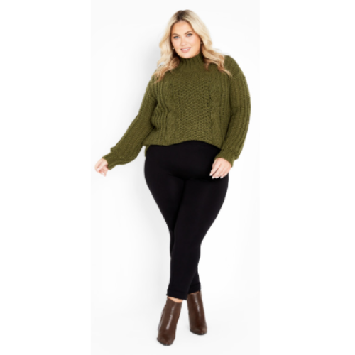 City Chic Fallon Women Sweater Full length sleeves High neck Olive 14/16