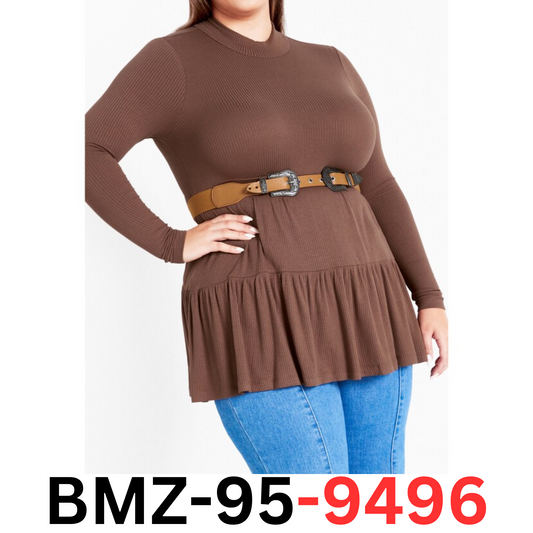 Avenue Lulu Tiered Tunic- Long sleeves- Fit & flare, Chocolate, Size 22/24