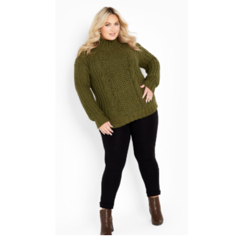 City Chic Fallon Women Sweater Full length sleeves High neck Olive 14/16