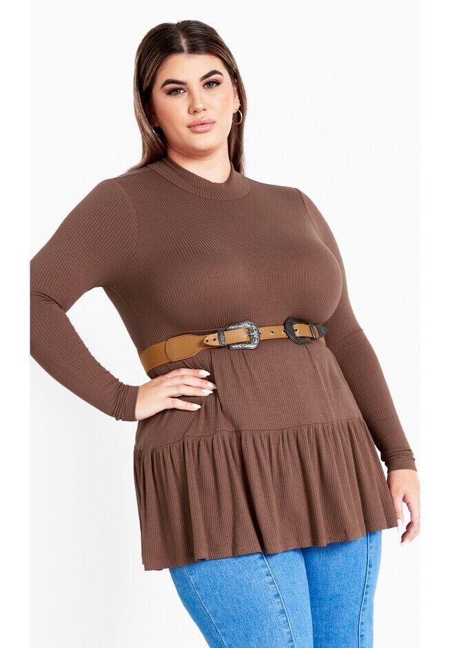 Avenue Lulu Tiered Tunic- Long sleeves- Fit & flare, Chocolate, Size 22/24