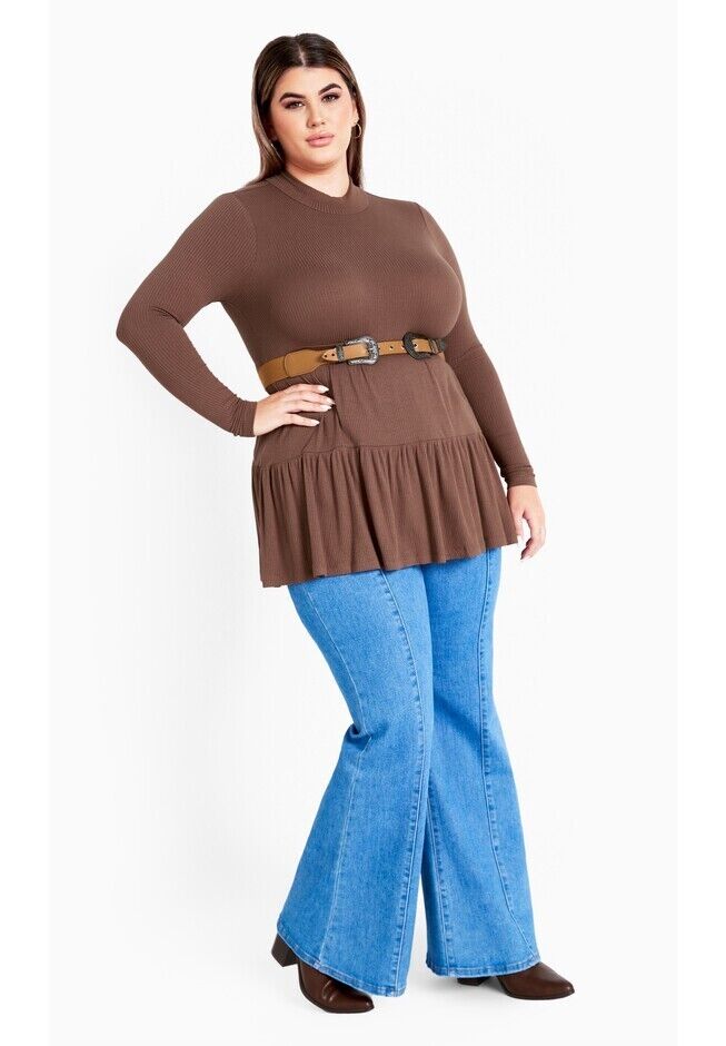 Avenue Lulu Tiered Tunic- Long sleeves- Fit & flare, Chocolate, Size 22/24