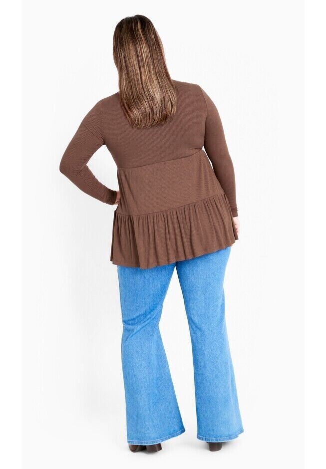 Avenue Lulu Tiered Tunic- Long sleeves- Fit & flare, Chocolate, Size 22/24