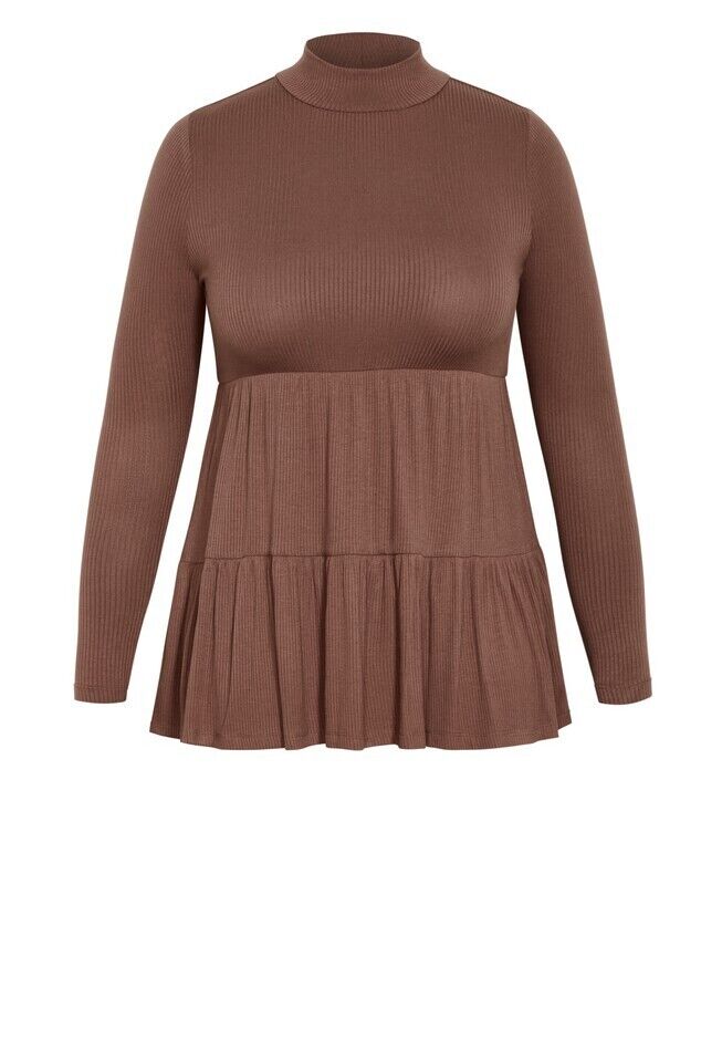 Avenue Lulu Tiered Tunic- Long sleeves- Fit & flare, Chocolate, Size 22/24