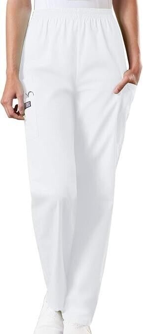 Cherokee Women's Workwear Elastic Waist Cargo Scrubs Pant, White, 5X-Large
