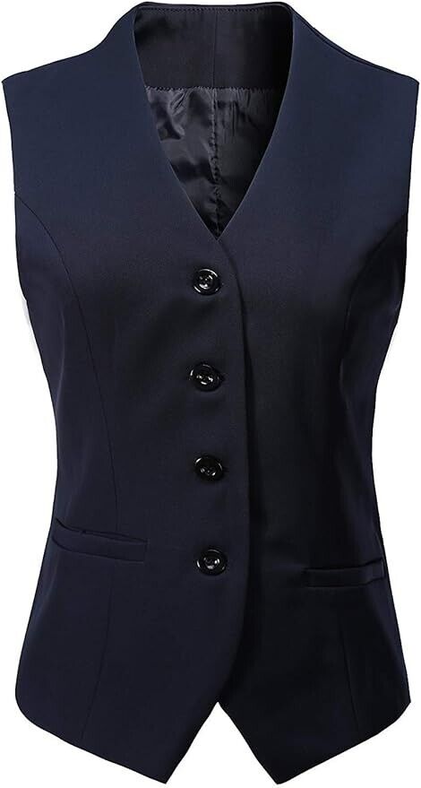 V VOCNI Women' Fully Lined 4 Button V-Neck Economy Dressy Suit Vest Waistcoat, L