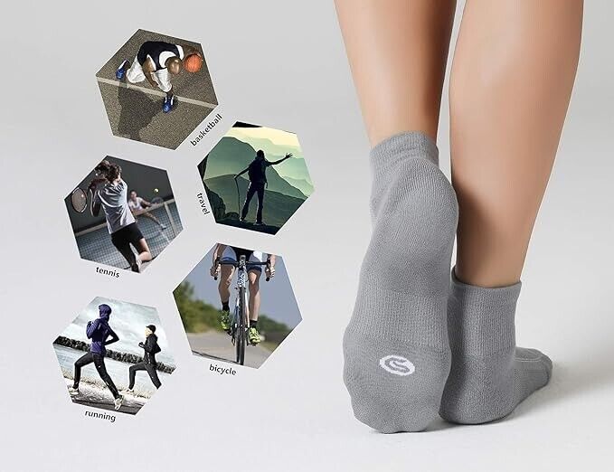 CelerSport 6 Pack Men's Ankle Socks with Cushion, Sport Athletic Running Socks M