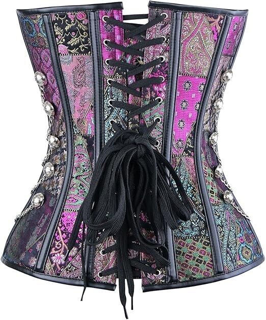 Charmian Women's Steampunk Gothic Spiral Steel Boned Brocade Waist Corset, 3XL