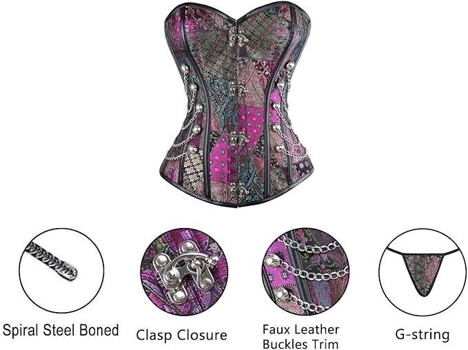 Charmian Women's Steampunk Gothic Spiral Steel Boned Brocade Waist Corset, 3XL