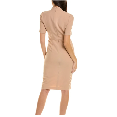 BLACK HALO  women Alondra Button-front Mock-neck Sheath Dress In Desert Sand ,14