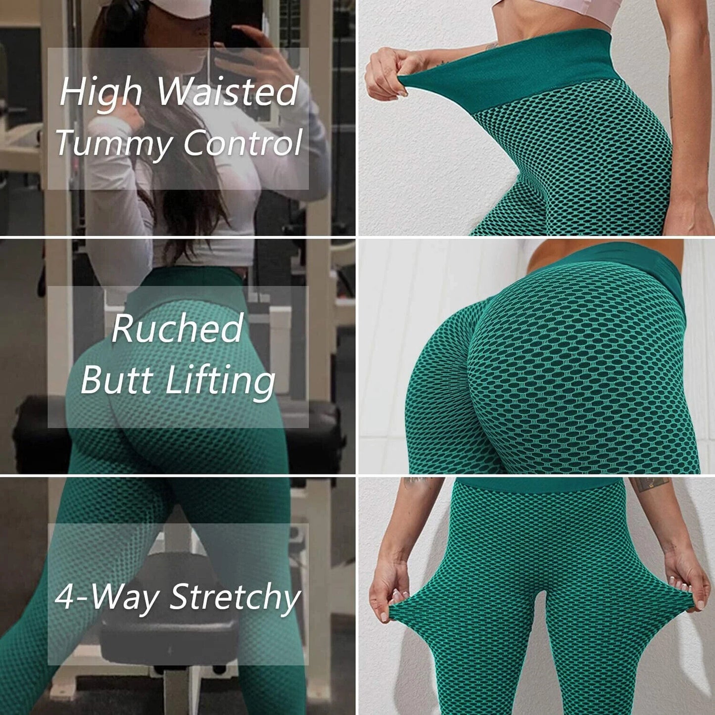 Vaslanda Women High Waist Workout Legging Ruched Butt Lifting Yoga Pants Green S