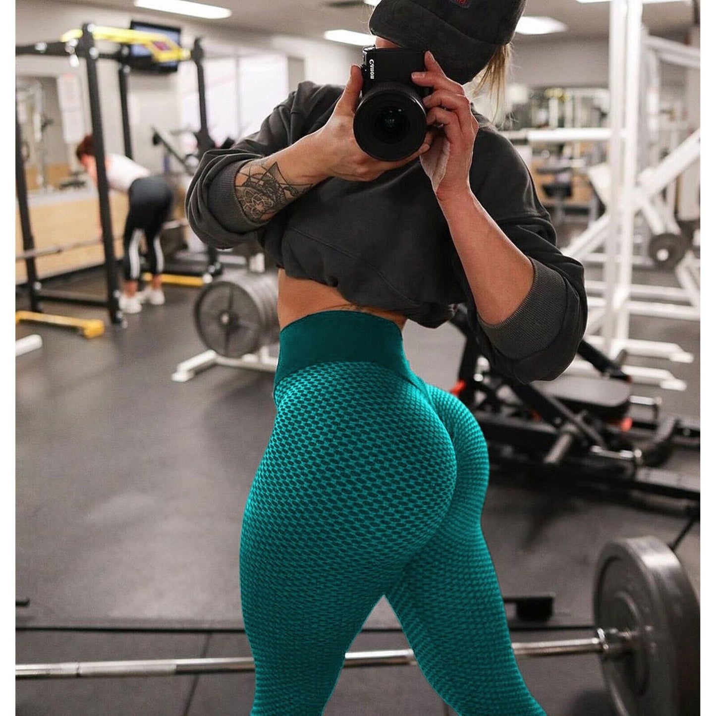Vaslanda Women High Waist Workout Legging Ruched Butt Lifting Yoga Pants Green S
