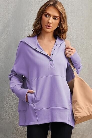 AlvaQ Women's Long Sleeve Casual Sweatshirts Women Hoodies Solid Color Tops, S
