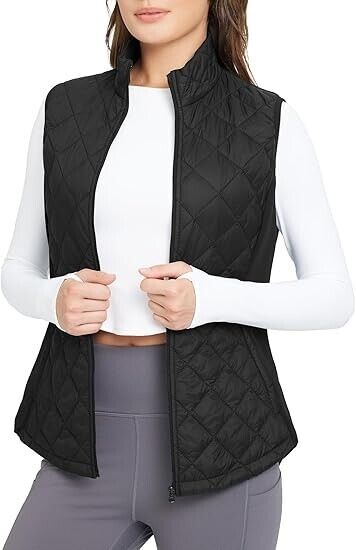 BALEAF Women's Puffer Vest Lightweight Winter Warm Stand Collar Quilted Vests XL