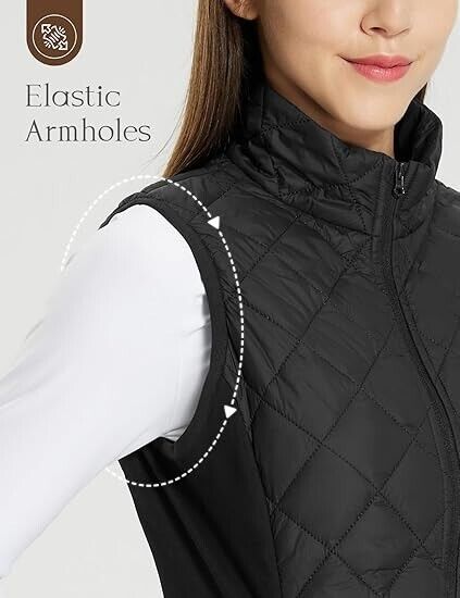 BALEAF Women's Puffer Vest Lightweight Winter Warm Stand Collar Quilted Vests XL