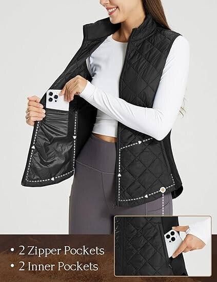 BALEAF Women's Puffer Vest Lightweight Winter Warm Stand Collar Quilted Vests XL