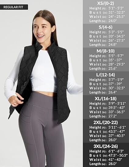 BALEAF Women's Puffer Vest Lightweight Winter Warm Stand Collar Quilted Vests XL