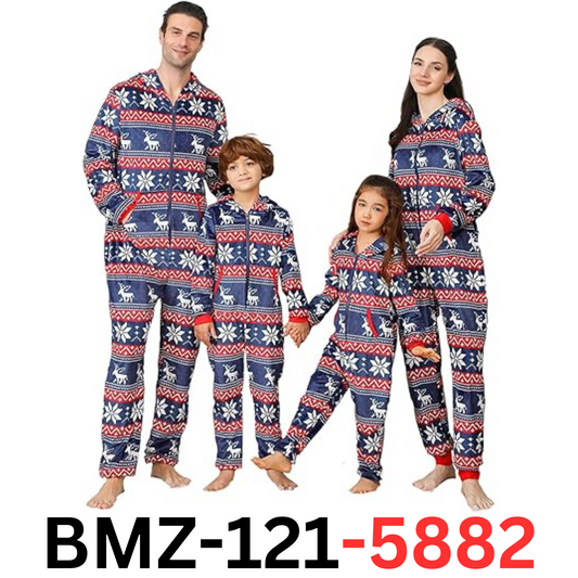 ANGELGGH Christmas Pajamas for Family Fleece Hooded One Piece Sleepwear L