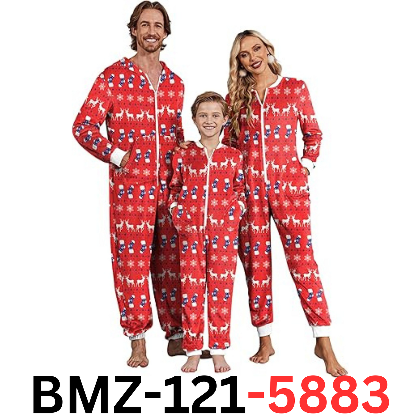 Ekouaer Christmas  Pajama Matching Family Fleece Hooded 1 Piece Zipper Pajamas L