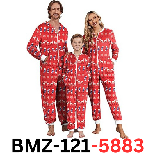 Ekouaer Christmas  Pajama Matching Family Fleece Hooded 1 Piece Zipper Pajamas L