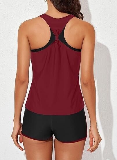 Aleumdr Women's 3 Piece Athletic Tankini Swimsuits with Shorts Swim Tank Top, XL