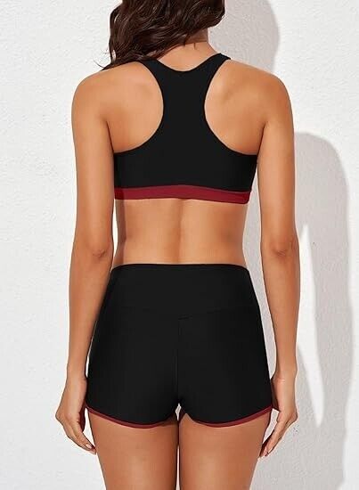 Aleumdr Women's 3 Piece Athletic Tankini Swimsuits with Shorts Swim Tank Top, XL