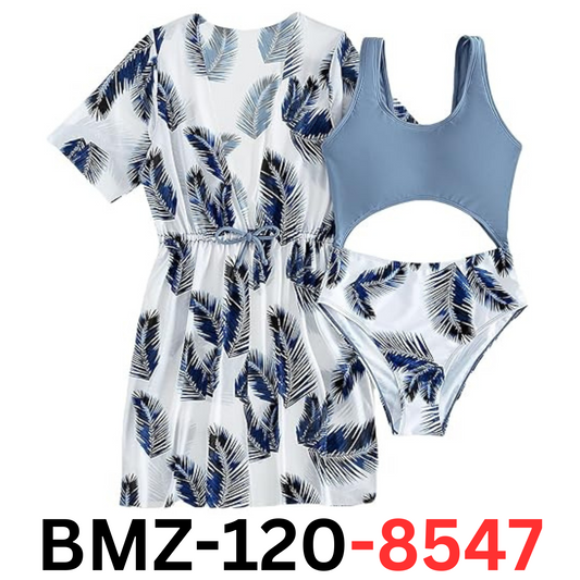 Cozyease Girls' 2 Piece Sets Print Scoop Neck One Piece Swimsuit, 8-9 Years