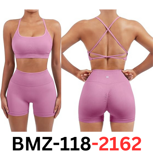 SUUKSESS Women Seamless 2 piece Workout Set Strappy Padded Sports Bra & Shorts L