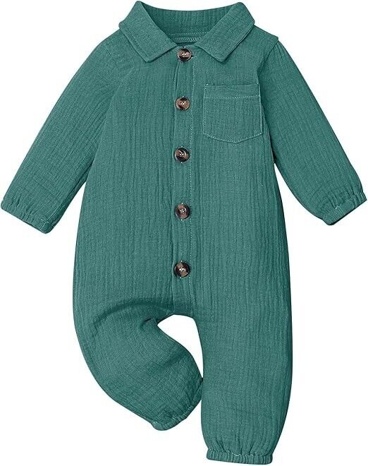 VISGOGO Baby Boy Polo Romper Long Sleeve Bodysuit Cotton Linen Jumpsuit 6-12 Mon