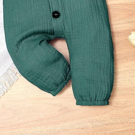 VISGOGO Baby Boy Polo Romper Long Sleeve Bodysuit Cotton Linen Jumpsuit 6-12 Mon