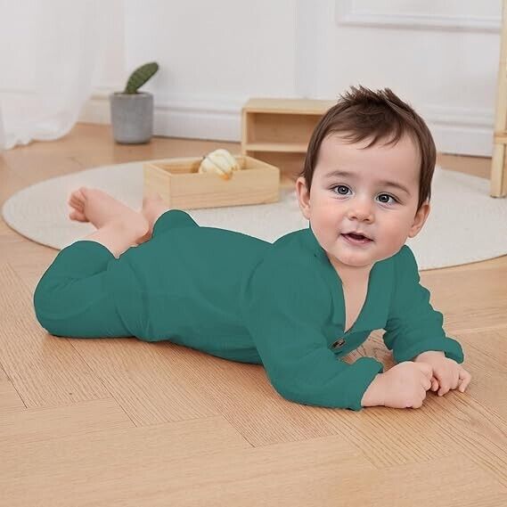 VISGOGO Baby Boy Polo Romper Long Sleeve Bodysuit Cotton Linen Jumpsuit 6-12 Mon