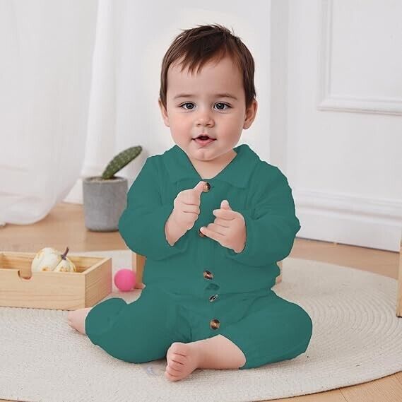 VISGOGO Baby Boy Polo Romper Long Sleeve Bodysuit Cotton Linen Jumpsuit 6-12 Mon