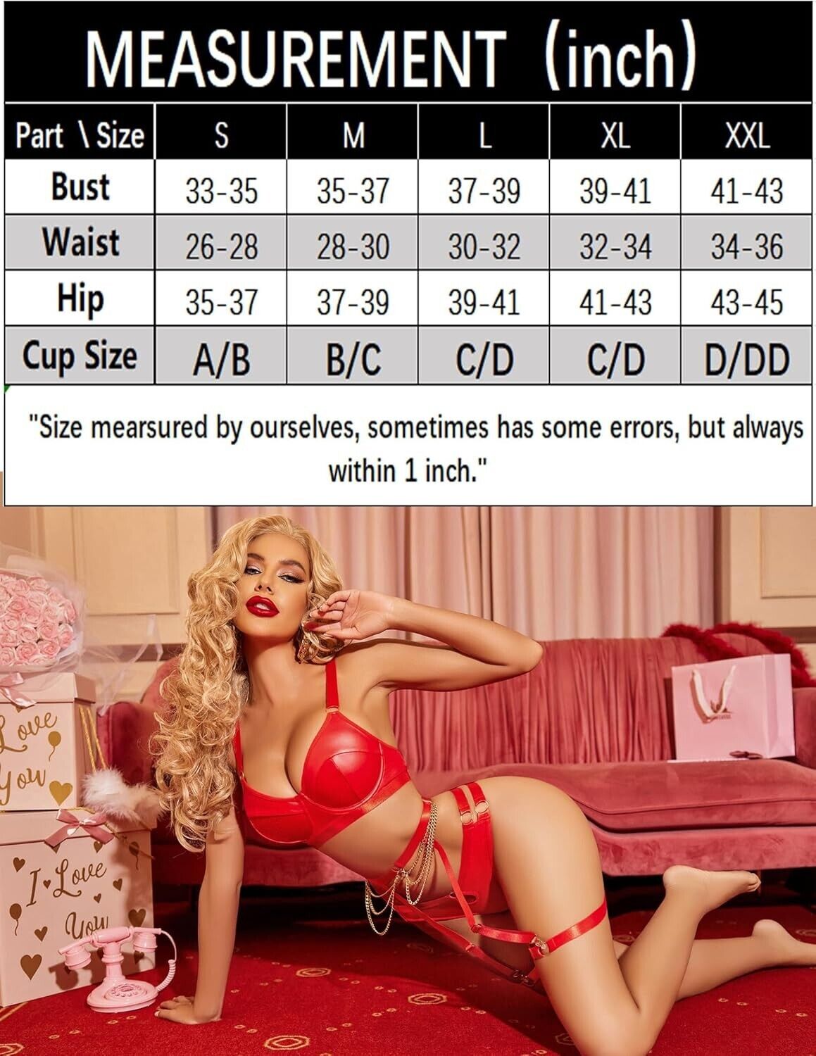 Avidlove Garter Lingerie Women Sexy Lace Lingerie Matching 3 Piece Lingerie, M